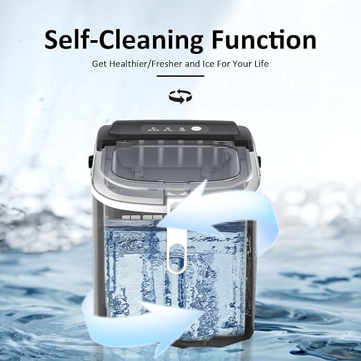 Antarctic Star Countertop Ice Maker Portable Ice Machine with Handle,Bullet Ice, Automatic-Cleaning Ice Makers, 26Lbs/24H, 9 Ice Cubes Ready in 6 Mins for Home Kitchen Bar Party (Black)