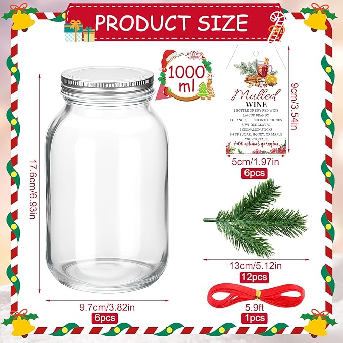 Honeydak 6 Set Christmas Wine Potpourri Simmer Pot Gifts Christmas DIY Mulled Wine Gifts Mulling Spices Mugs Mulled Apple Cider Jars Without Spices for Holiday Winter House Warming Simmering Supplies