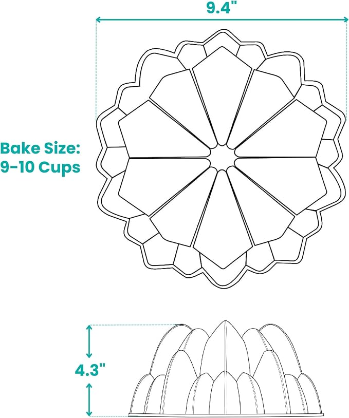 Baker's Secret Fluted Cake Pan, Cake Pans, Novelty Cake Pan, Die Cast Aluminum Cake Pans, 2 Layers Non-stick Coating, Novelty Cake Pan - The Cast Aluminum Collection (Cascade)