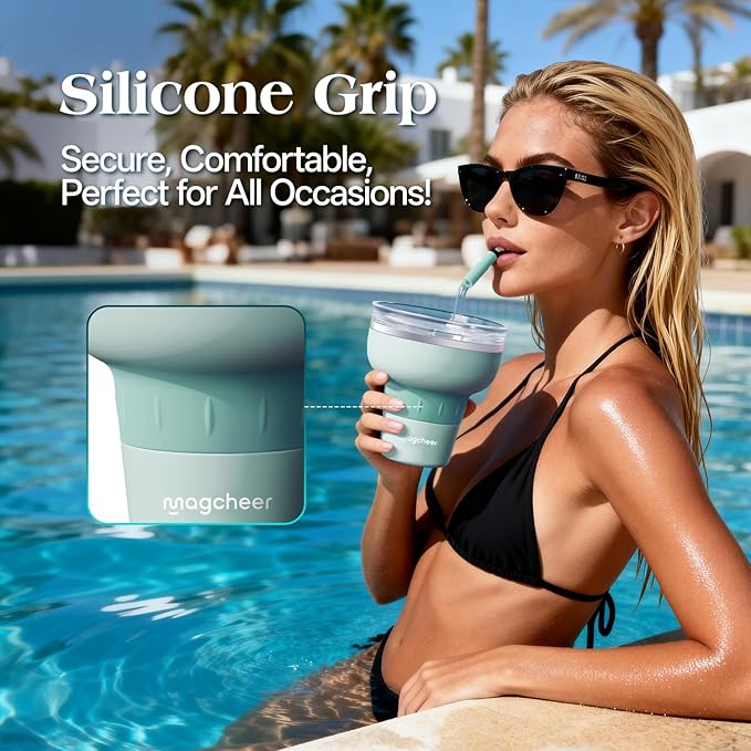 16 oz Cocktail Tumbler with Lid and Straw - Stainless Steel Insulated Margarita Tumbler - 320° Sippable Stemless Wine Cup for Party | Mintgreen