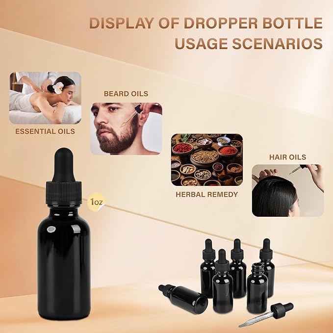 NOOEEISS 6 Pcs, 1oz Dropper Bottle, Black Glass Eye Dropper Bottle,Tincture Bottles with Dropper, Leak-Proof Design, Stronger Suction, for All Kinds of Mixed Liquids