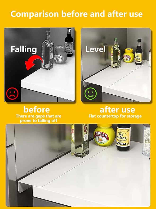 Metal Kitchen Refrigerator Gap Partition Countertop Gap Extension Board,Gap Covers Between Countertop and Walls, Refrigerator Side Partition, No Drill(White,23.62 * 7.87inch)