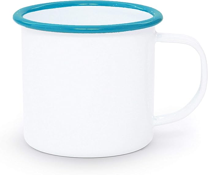 Enamelware Mug, 12 ounce, Vintage White/Turquoise (Set of 4)