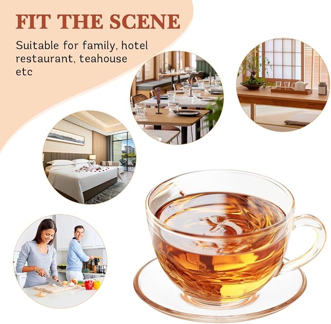 SHOWERORO 4Pcs Clear Glass Tea Saucers 3.54 Inch Round Plates for Coffee Cups Espresso Saucers Small Dessert Snack Serving