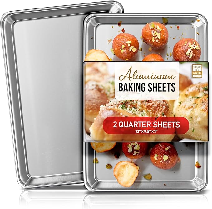 Eatex Aluminum Baking Sheet Set, 2 Pack Cookie Sheet Set, 9x13 Baking Pan Set, Warp Resistant Cookie Sheets for Baking Nonstick, Steel Baking Pans Set, Baking Sheets for Oven, Quarter Sheet Pan