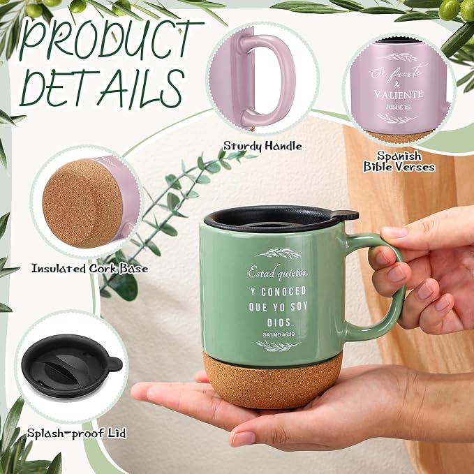 Jingmore 10 Pcs Christian Gift Bulk Religious Mugs with Bible Verse Coffee Cup 15oz for Teacher Nurse Women Men Church Member Employee Mom Dad Clergy Pastor(Leaves, Spanish)