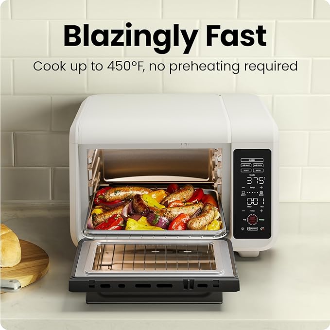Chefman Air Fryer Toaster Oven Combo, Countertop Oven for Quick & Healthy Meals, Bake, Broil, Air Fry, Toast, and Bagel Functions, 450°F Max Temp, 4 Slice Toaster Oven Air Fryer Combo – Ivory