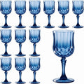 Pinkunn 12 Pcs 7 oz Plastic Vintage Wine Glasses Reusable Colored Goblets Patterned Drinking Water Glasses Cup Dishwasher Safe for Mother's Day Wedding Reception Party Supplies (Dark Blue)