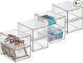 mDesign Plastic Bathroom Organizer Bin w/Pull Out Drawer - Slim Stackable Storage Container for Bathroom Accessories - Perfect for Organizing Bathroom Cabinet - Lumiere Collection - 8 Pack - Clear