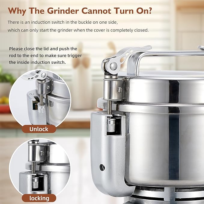 MAGIC MASTER 500g Grain Mill Grinder Electric,High Speed 1800W Commercial Safety Stainless Steel Dry Grinder Machine For Flour Wheat Nut Corn Rice Spice Pepper Herbs Coffee Beans,Swing,110V