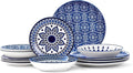 Bestone Porcelain Dinnerware Sets Service for 4, 12 pcs Hand drawn Plates and Bowls Sets, Handmade Ceramic Dish Set, Chip Resistant Modern Plate Set, Dishwasher/Microwave Safe，Vintage Blue