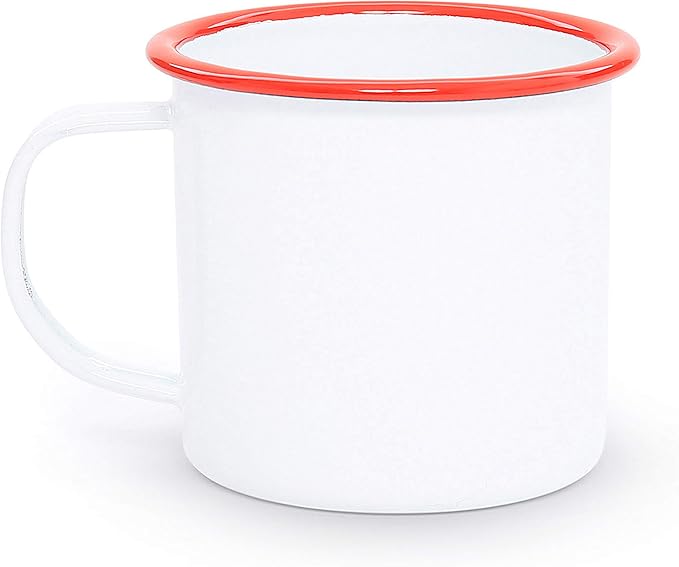 Crow Canyon Home Enamelware Mug, 12 ounce, Vintage White/Red (Set of 4)