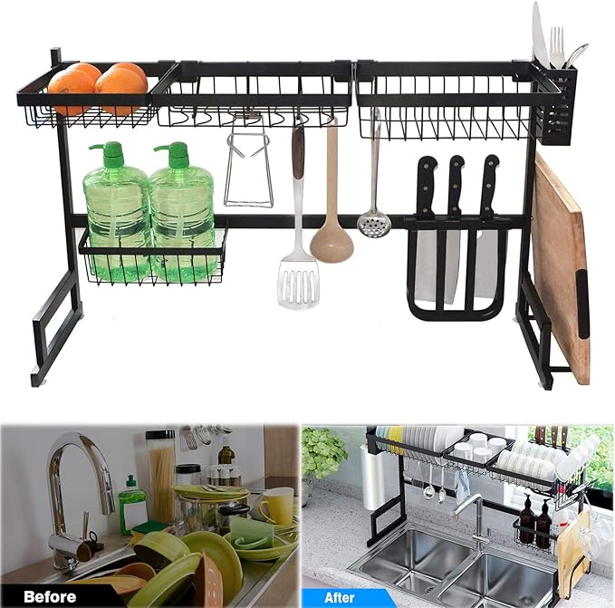 HTTMT- Over The Sink Dish Drying Rack Shelf Stainless Steel Storage Cutlery Holder 33" [P/N:ET-DISHRACK002]