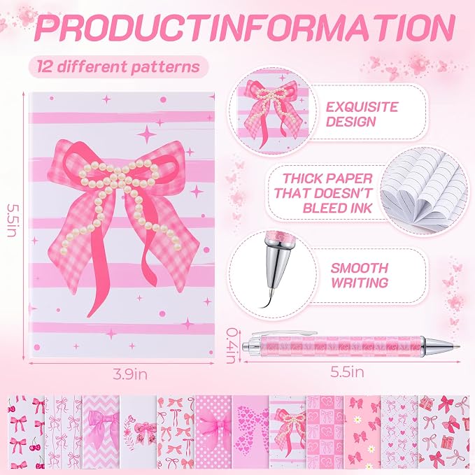 Feifeiya 72 Pcs/ 24 Set Pink Bow Gifts 24 oz Reusable Tumbler with Lids and Straws Cute Pens Notepads Set Coquette Plastic Cups Gift for Bachelorette Birthday Baby Shower Decoration Favors