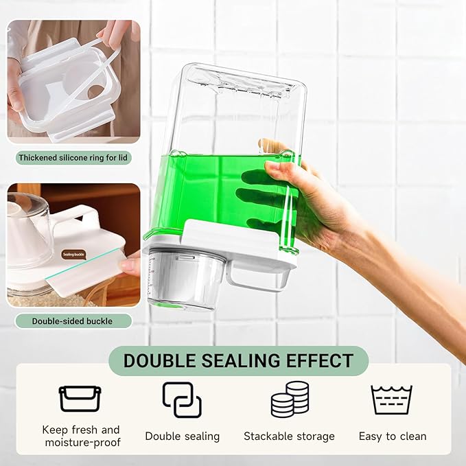 Cereal Container，Rice Storage Dispenser-Airtight Food Storage Organizers BPA-free Plastic Kitchen Pantry Storage Containers Food-Grade PET Material Suitable For Rice, Grains （60.8 oz + 77.7 oz )
