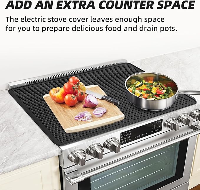 LOPNUR Thick Electric Stove Cover for Stove Top, 27.8"x20" Silicone Stove Mat for Glass Top Stove Cover, Heat Resistant Induction Cooktop Protector, Non-Slip Kitchen Glass Cooktop Protector, Black