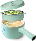 DRINKPOD 2L Electric Hot Pot with Steamer, Portable Multi Cooker for Ramen, Eggs, Soup, Oatmeal Non-Stick Mini Pot with Adjustable Temperature (AQUA GREEN)