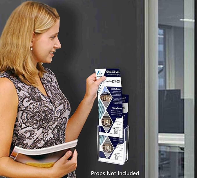 Marketing Holders 6 Pack Magnetic Vertical Business Card Pocket Holds 3.5 Inch Wide Clear Acrylic Sticker Index Cards or Brochure Holders Retail Shops Insurance Office or Realtor