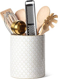 LE TAUCI Utensil Holder for Kitchen Counter - 7.1" Large Ceramic Utensil Crock, Cooking Utensil Organizer for Spatula, Spoon, Whisk - Farmhouse Kitchen Countertop Storage, Embossed, Fireworks