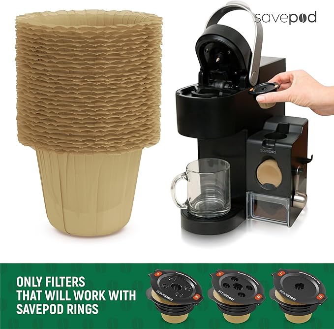 Savepod Disposable Unbleached Coffee Filters - 300 Count - Made Exclusively for Savepod - Compatible with K-Cup Brewers - Reusable K-Cup Coffee Filters - Single Serve Use