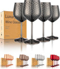 UNISWEET Stainless Steel Wine Glasses Set of 4 Unbreakable (Black) | 17 oz Large-capacity Hammered Goblets, Lightweight & Reusable, Good for Outdoor, Camping, Pool Travel, Gift for Wine Lovers