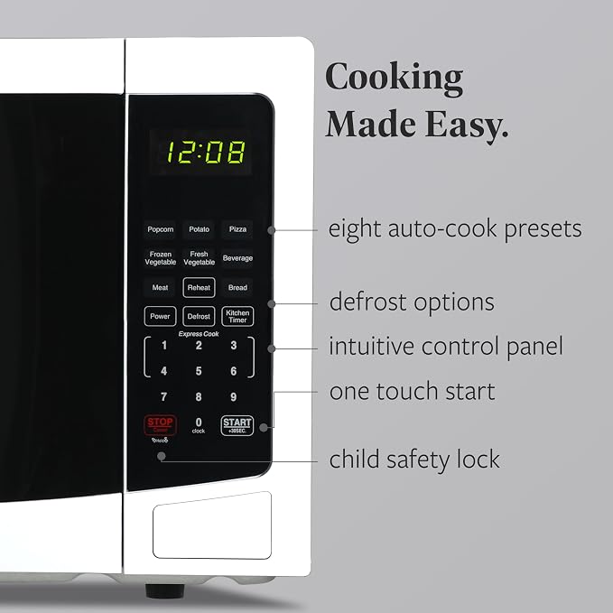 Farberware 1.1 Cu. Ft. Countertop Microwave Oven – 1000 Watts Power, Auto Cook Settings, Defrost, Easy Clean and Child Safety Lock - White