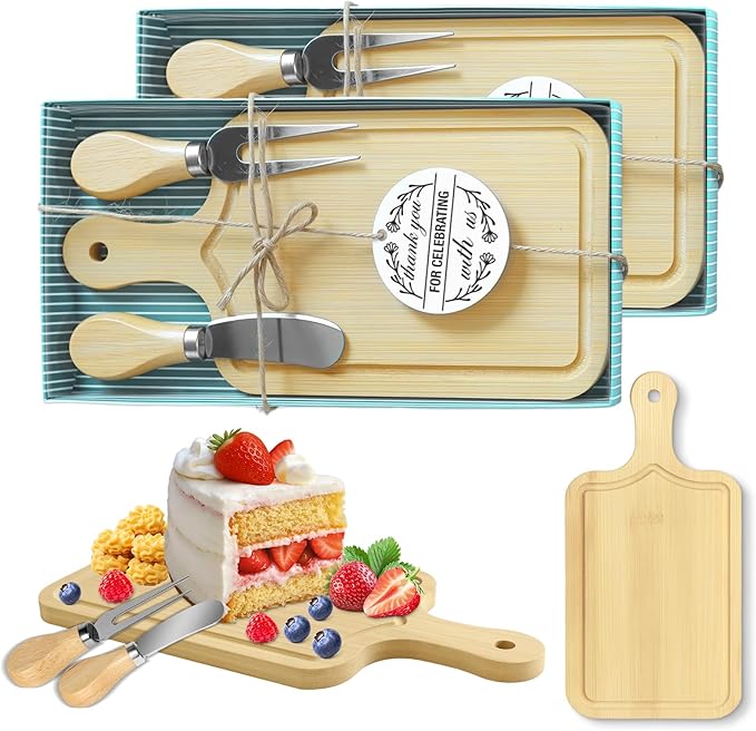 AZEAM 2 Sets Baby Bridal Shower Prizes for Game Winners, Bamboo Mini Cheese Board Set with Knife Fork and Present Box, Small Charcuterie Board Bulk for Party Wedding Guests Present