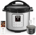 Silver 8 Quart Pressure Cooker, 1200W Multi-Function Cooker with Sauté, Steam, Yogurt & Sterilize Functions Dishwasher Safe & Secure Venting.