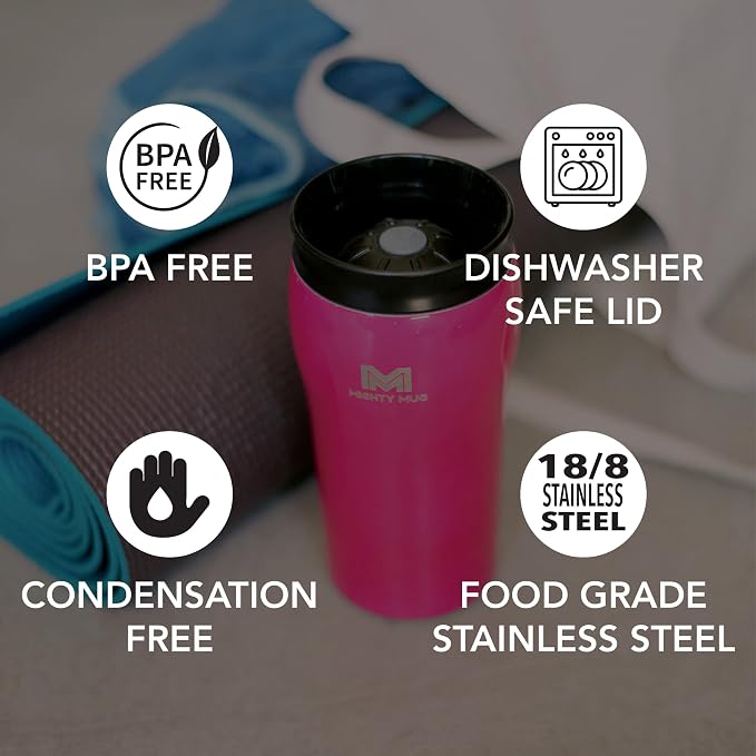 Mighty Mug | The Untippable Mug | Grips When Hit, Lifts for Sips | Insulated Stainless Steel Tumbler | Cupholder Friendly | Gifts for Women Men All | Leakproof | 4 Hour Hot / 24 Cold | 12oz | Lipstick