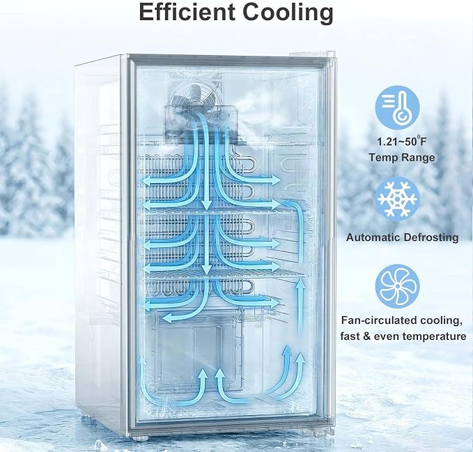 Antarctic Star Auto Defrost Beverage Refrigerator, 130 Can Mini Fridge with Glass Door &Adjustable Shelves, 21-50°F Temp Control,Beverage Cooler for Soda, Beer, Wine, Home Bar, Office, 3.2 Cu.Ft
