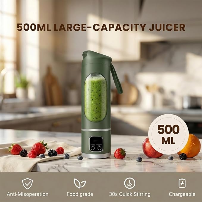 Lilogi Portable Blender, 500ML Blenders for Smoothies with LED Display | 12-Blade USB-C Rechargeable Blender，Travel Blender Cup for any kitchen，office，outdoor，travel，gym or sports