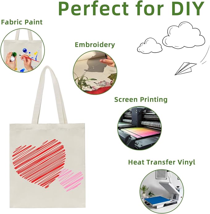 HECTOLIFE 6 I 12 I 24 I 48 Pack Canvas Tote Bags,Reusable Blank Canvas for Shopping Bags,Grocery Bags,DIY Gift Bags