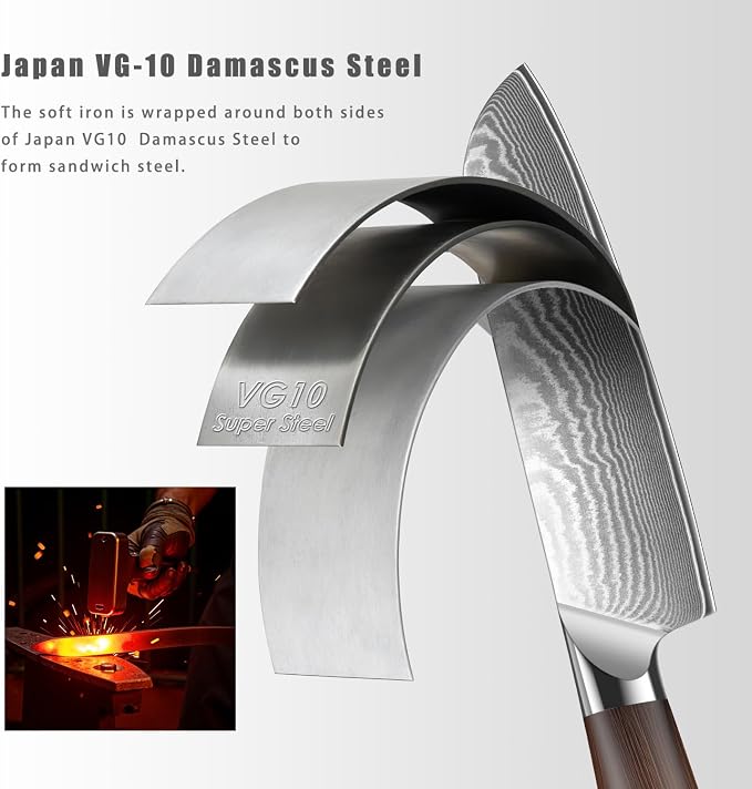 7 Inch Japanese Santoku Knife, Ultra Sharp High Carbon Stainless Steel Kitchen Knife, Professional Santoku Knives G10 Ergonomic Color Wooden Handle with Gift Box