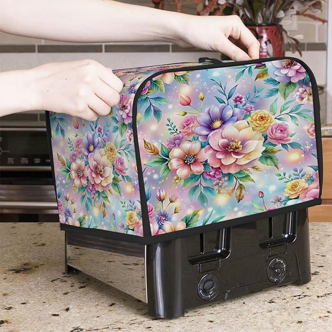 Flower Spring Rainbow Toaster Cover 2 Slice Dust and Fingerprint Protection Toaster Bread Maker Covers Washable Kitchen Small Appliance Covers for Kitchen Accessories Decor Bakeware Women Gift