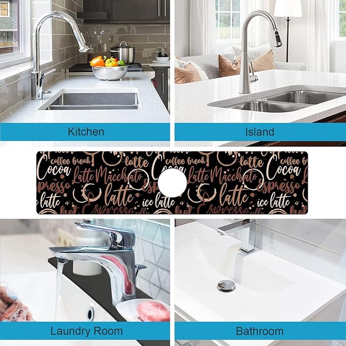 Kitchen Sink Splash Guard Faucet Mat Super Absorbent Fast Drying Mat Sink Gadgets Splash Guard Behind Faucet Drip Catcher for Kitchen (Coffee, 23.5x5.5in)