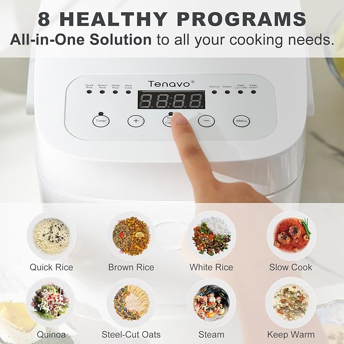 Digital Mini Rice Cooker 4 Cups Uncooked, 2L Rice Cooker Small, Portable Rice Cooker Small for 3-4 People, Travel Rice Cooker, Multi-cooker with 8 Smart Programs, 400W, White