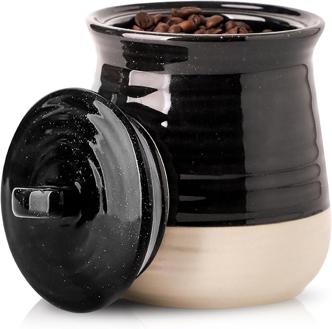 HASENSE Ceramic Food Storage Jar with Airtight Lid, 30 FL Oz Kitchen Canister for Coffee Beans, Tea, Sugar & Candy, Farmhouse Coffee Cookie Container for Kitchen Counter, Black