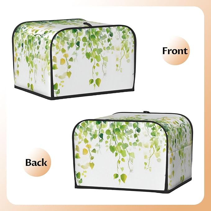 4 Slice Toaster Cover for Kitchen Watercolor Botanical Leaf Boho aterproof and Dustproof Toaster Dust Cover with Side Pockets Decorative Universal Cover for Wide Slot Toasters and Small Appliances