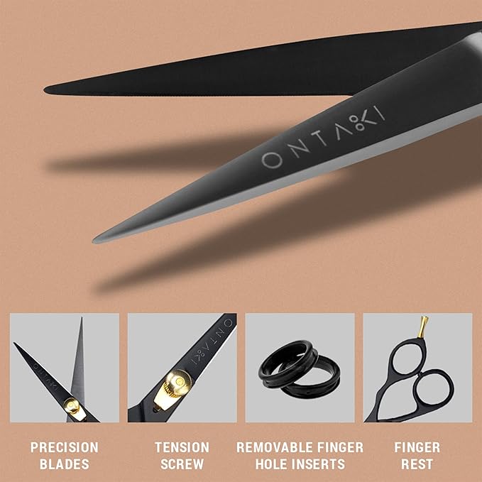 Ontaki Beard & Mustache Scissors for Men - 5.5" Japanese Steel, Black - Precision Sharp Blades, Ergonomic Finger Rest & Adjustable Tension Screw for Perfect Trimming - Beard Scissors for Men
