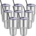 DOMICARE 30oz Tumbler Bulk with Lid and Straw, Double Wall Travel Coffee Mug, Insulated Vacuum Stainless Steel Tumblers, Powder Coated Tumbler Cup (Stainless Steel, 8)