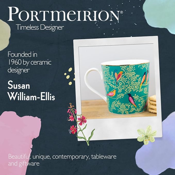 Portmeirion Sara Miller London Chelsea Mug, Green | 12 Oz Cup for Drinking Tea, Coffee, and Hot Cocoa | Made from Fine China with Gold Detail | Handwash Only