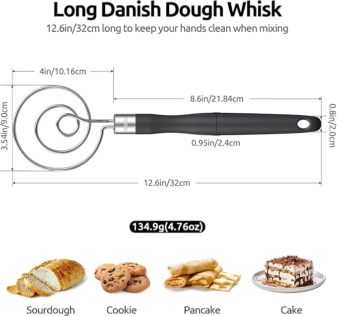 U-Taste 18/8 Stainless Steel Measuring Cups and Spoons Set of 12 and 12.6in Stainless Steel Danish Dough Whisk (Black)