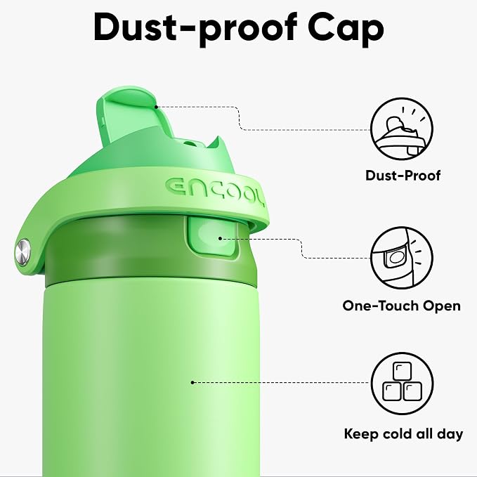 ENCOOL Leakproof Insulated Water Bottle with Straw Dual-Sip Water Bottle Bag-Safe Design for Work, Commute & Gym – Keeps Drinks Cold All Day, 24 oz, Algae Green