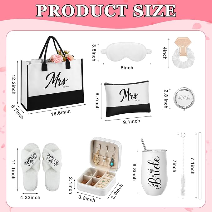 JaGely 9 Pcs Bride to Be Gifts Set Bridal Shower Bachelorette Wedding Gifts with Robe Slippers Tumbler Tote Bag & Bridal Kit