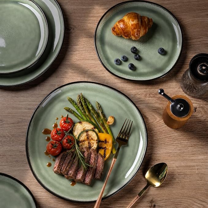 AmorArc Ceramic Dinnerware Sets,Handmade Reactive Glaze Stoneware Plates and Bowls Sets,Highly Scratch Resistant | Dishwasher & Microwave Safe Dishes Set,Service for 4 (12pc)
