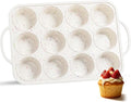 Silicone Muffin Pan with Metal Frame, Nonstick 12 Cup Regular Size Cupcake Pan, Silicone Muffin Tray for Baking Egg Bites Muffins Cupcakes Gifts for Mom Home Baker Kitchen (1 Pc, Cream)