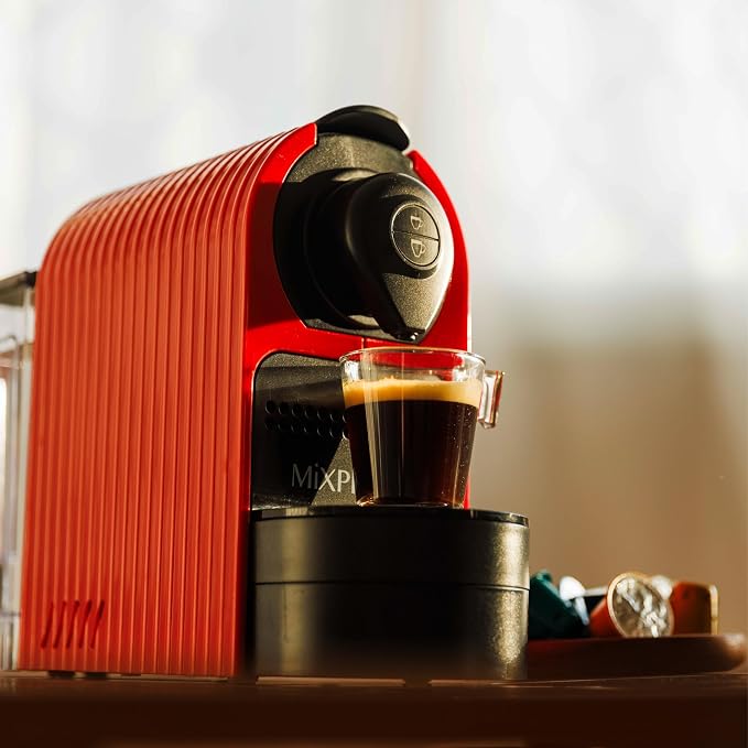 Mixpresso Red Espresso Coffee Machine – Compact 1400W Single Serve Coffee Maker Compatible with Nespresso OriginalLine Capsules, One-Touch Operation, 19-Bar Italian Pump, 27oz Water Tank