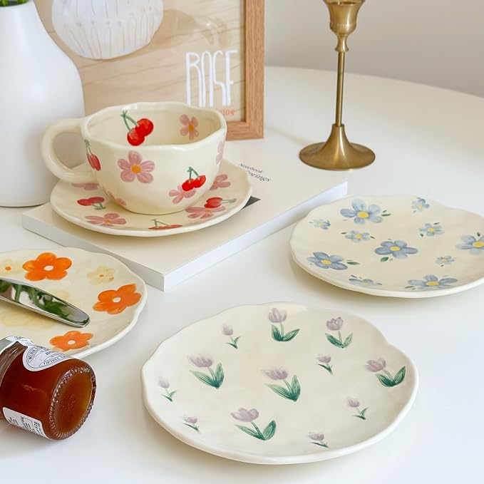 Noviko Cute Mug Flower Teacup and Saucers Set for Mom 8 oz