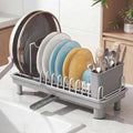 Dish Rack, Carbon Steel Small Dish Drying Rack Rustproof for Kitchen Counter, Compact Space-Saving Dish Drainer with Adjustable Slots for Small Kitchens & Apartments, 16.5×6.5×7inch, Grey