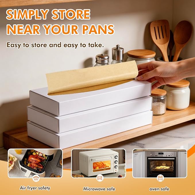 Pop-Up Parchment Paper Sheets 300pcs,10x15inch Easy Pull Baking Paper, Non-Stick Greaseproof Pre-Cut Parchment for Baking, Air Fryer & Food Wrapping, Unbleached Brown(300, 10.7x15 Inch)